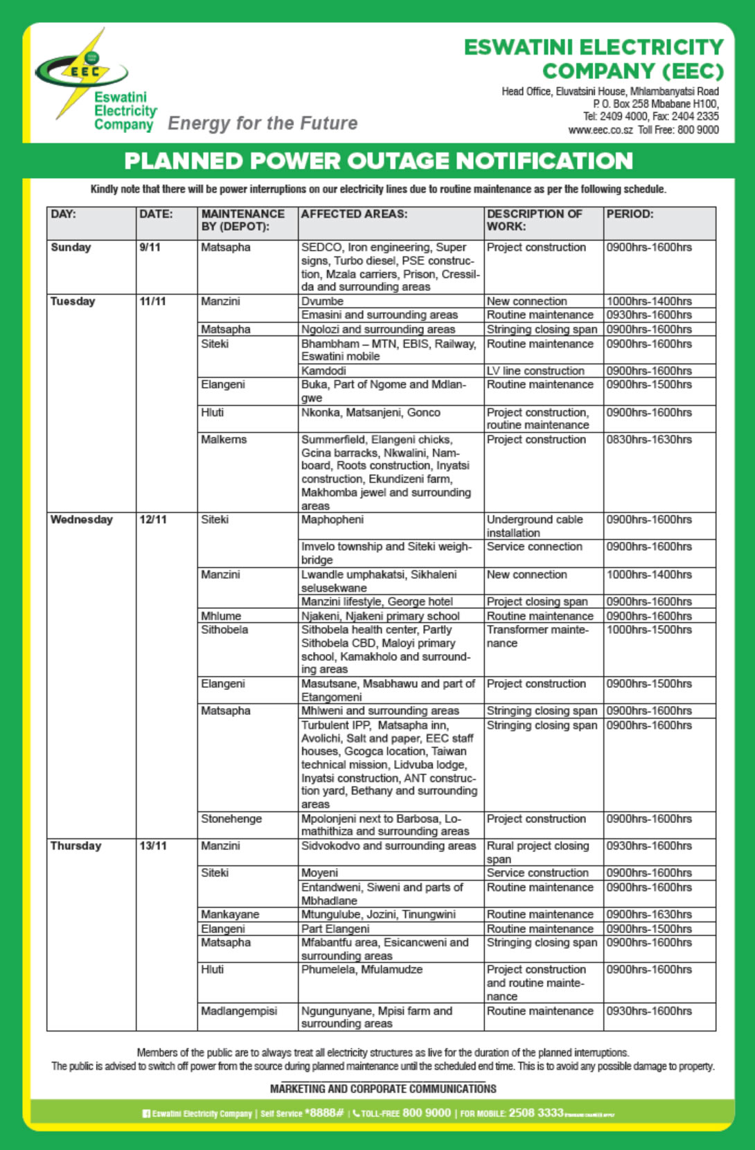 Planned Power Outage